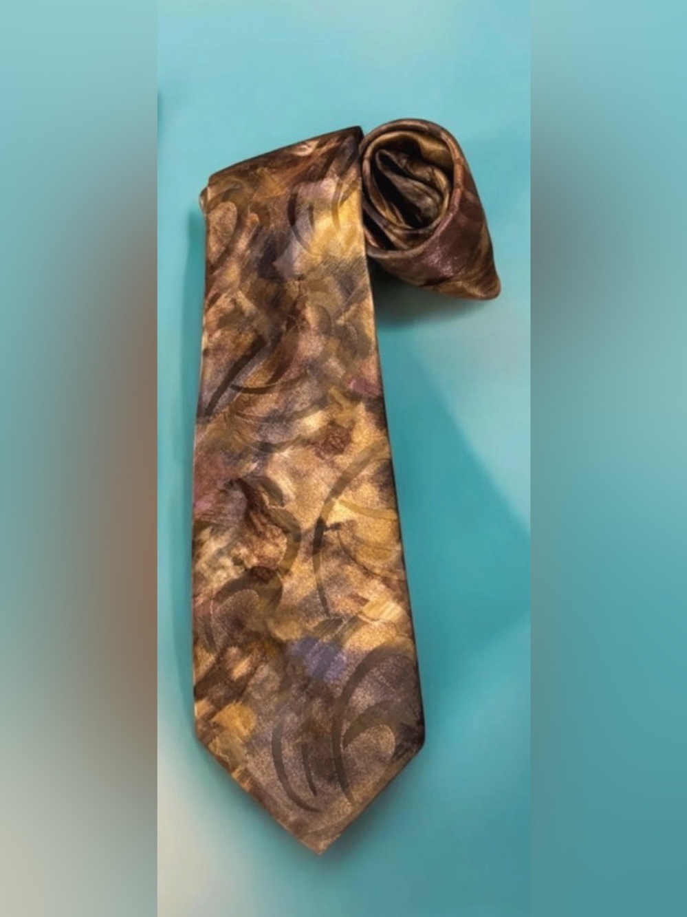 Men's Abstract Pattern Silk Tie - Brown Gold